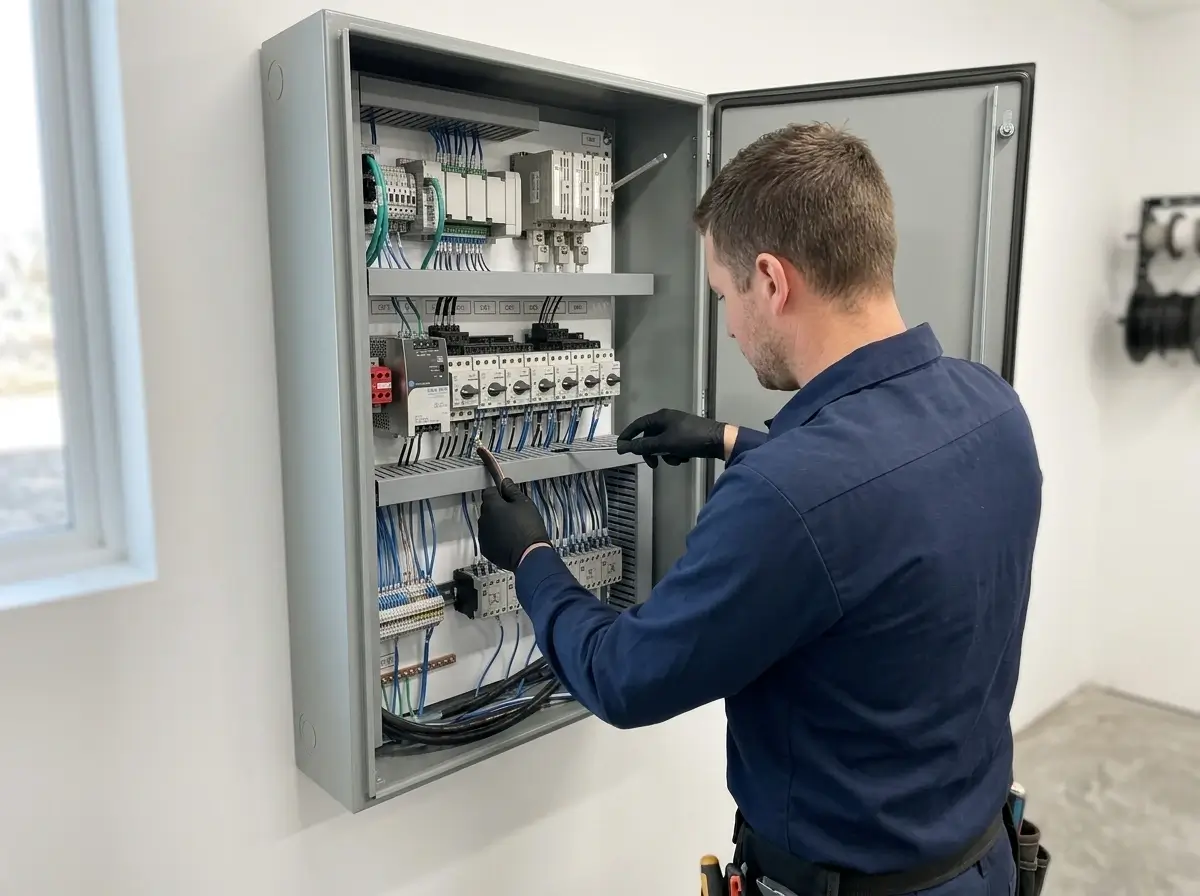 Electrician performing electrical panel upgrade in North York